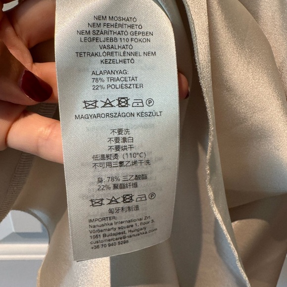 NANUSHKA • Malia Glossy Satin Mini Slip Dress in Creme • - Picture 8 of 9